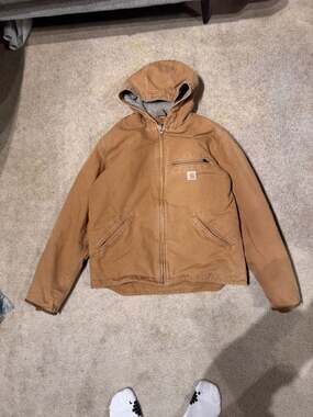 Carhartt 104292 Sherpa-Lined Washed Duck Hooded Mock Neck Jacket Brown Medium